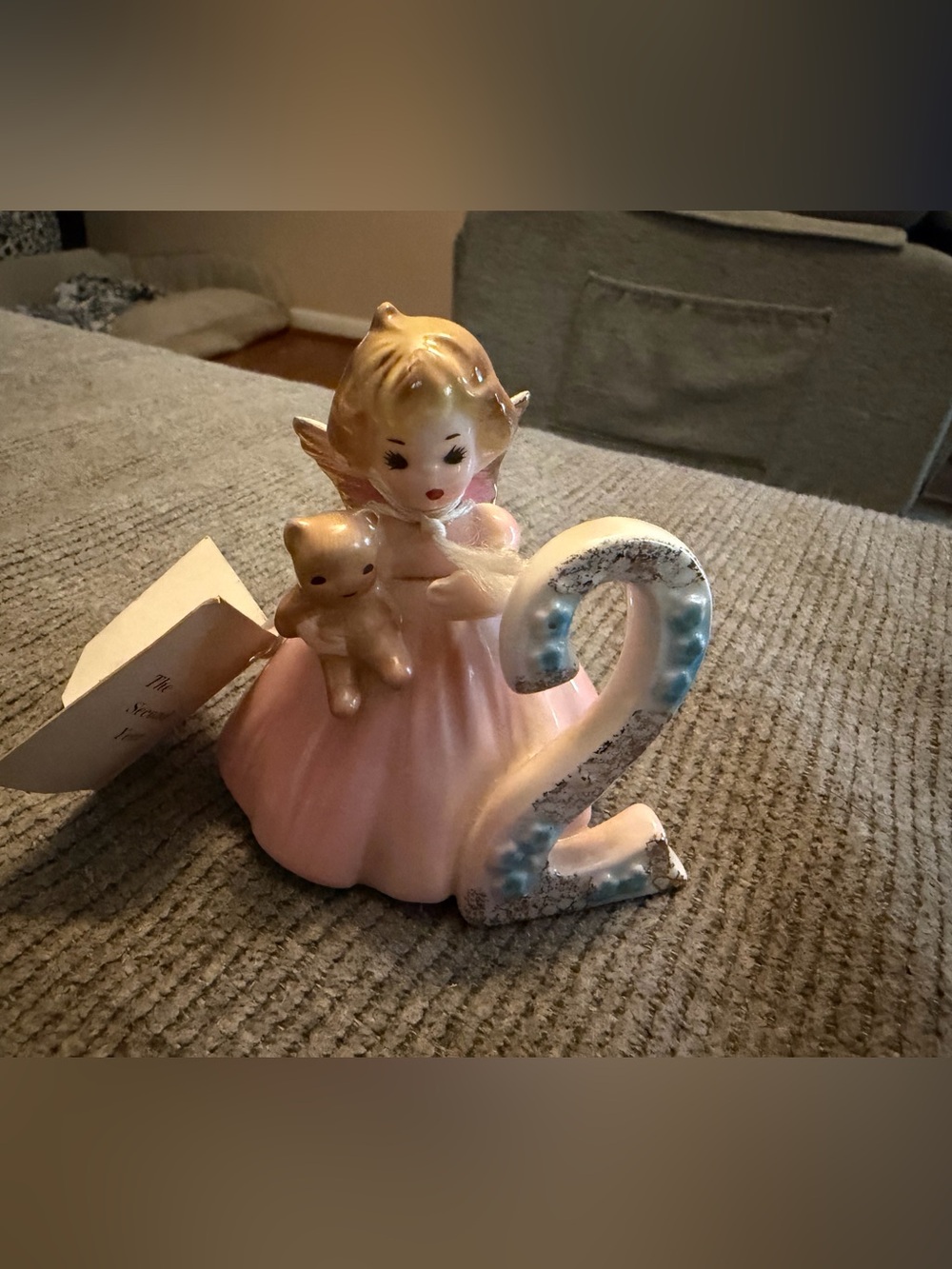 Josef Frank Pink Angel Figurine with Blue-Accented Number 2